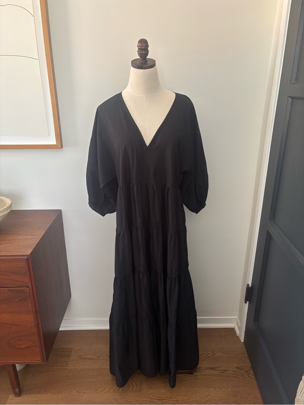 Zara Black V-Neck Tiered Maxi Dress